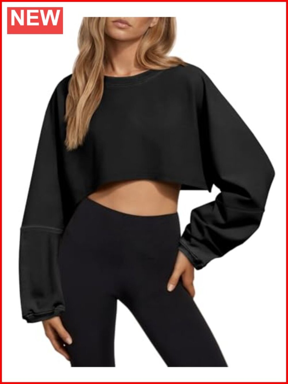 Long Sleeve Workout Crop Top Crew Neck Loose Fit Yoga Running Tee